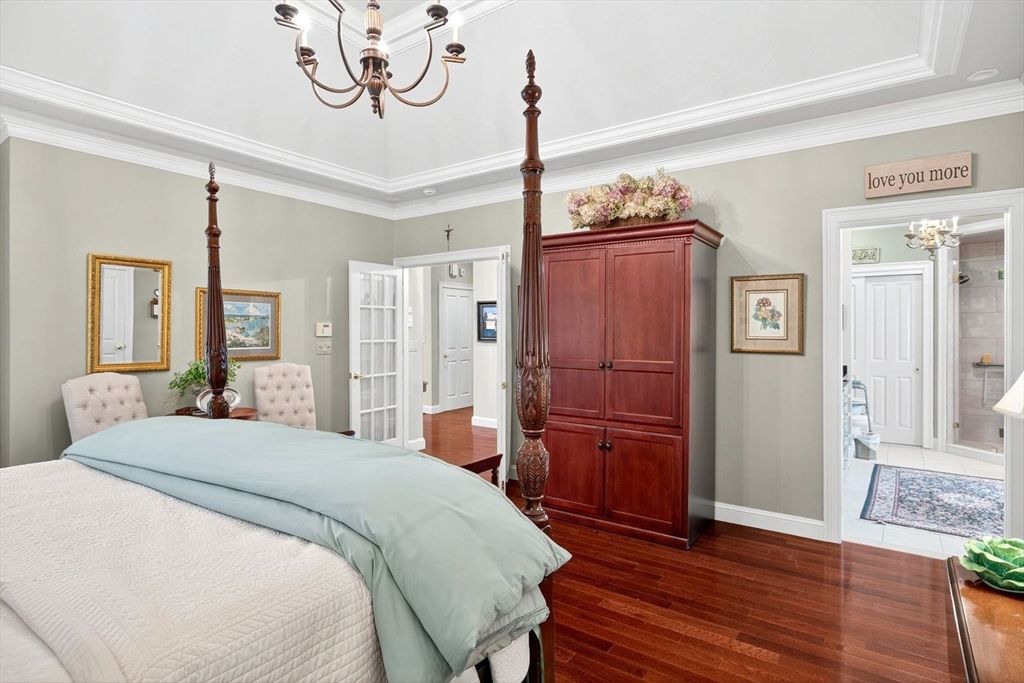 Bedroom, Chandelier, Dining room, Interior, Wood Texture Flooring
