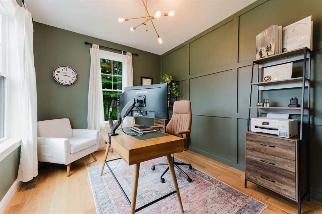 Home Office, Interior, Pendant Lights, Wood Texture Flooring