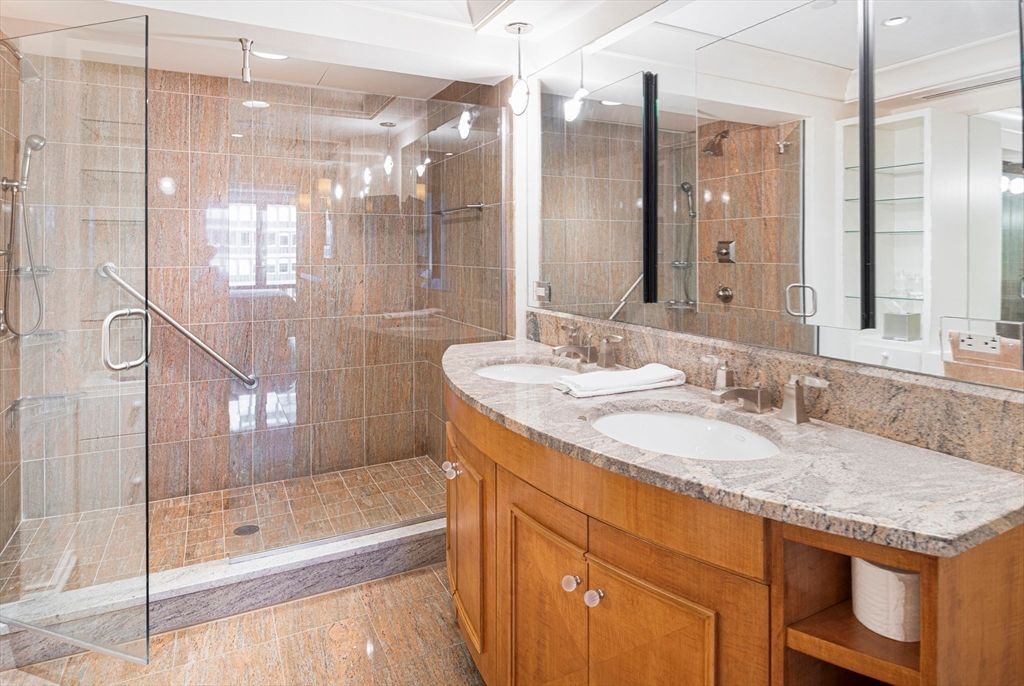 Bathroom, Dual Sink Vanities, Glass Shower, Interior, Recessed Lighting