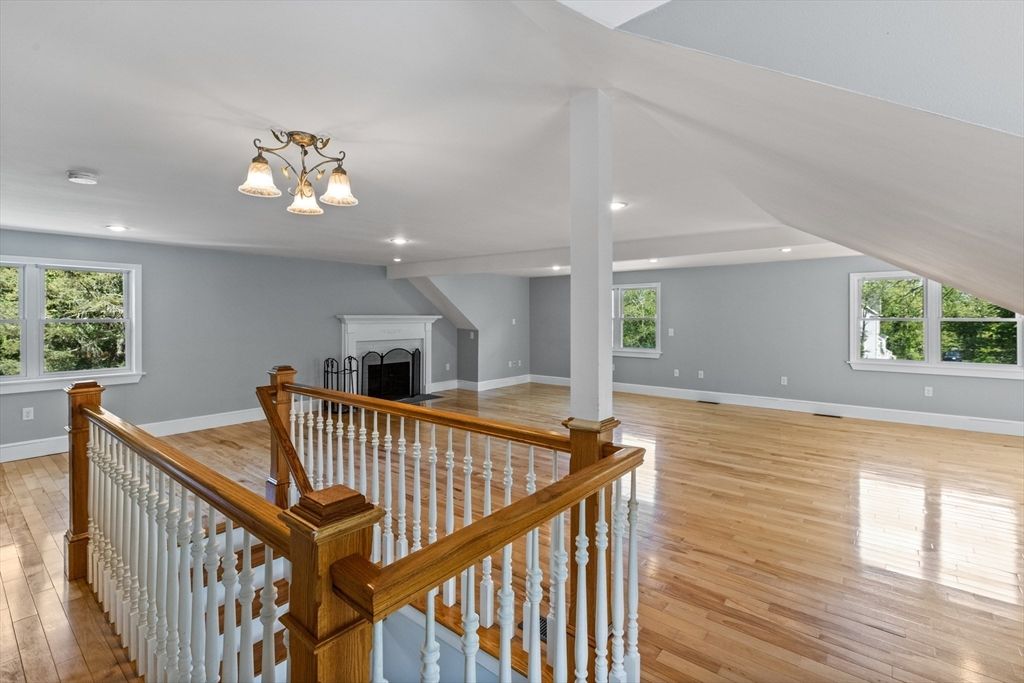 Empty room, Fireplace, Interior, Recessed Lighting, Wood Texture Flooring