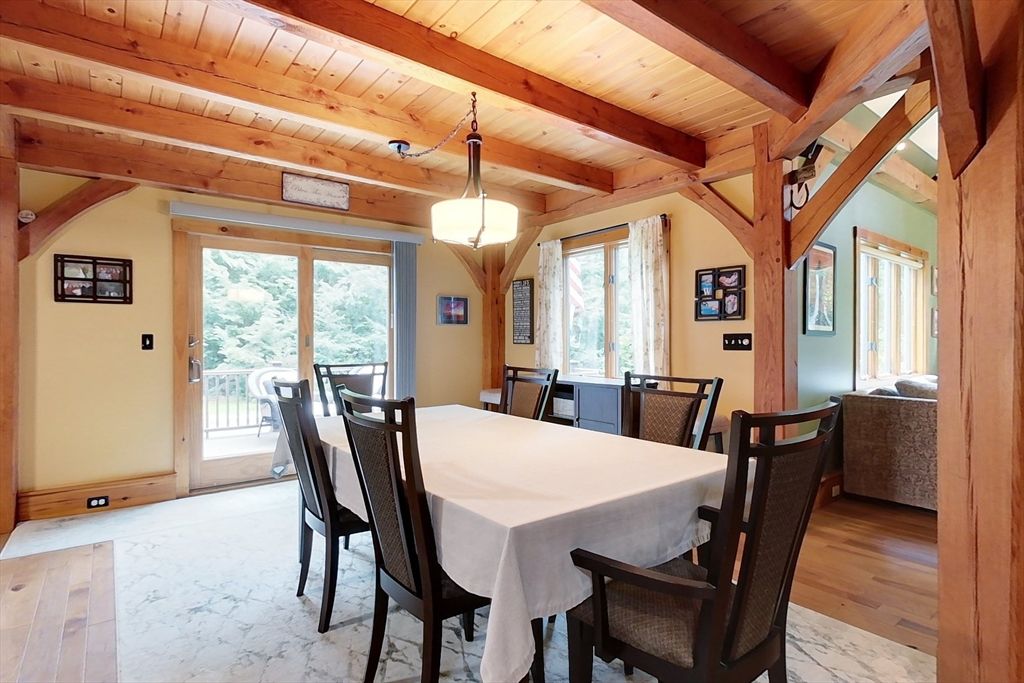 Dining room, Interior, Pendant Lights, Wooden Beams, Wooden Ceilings, Wood Texture Flooring