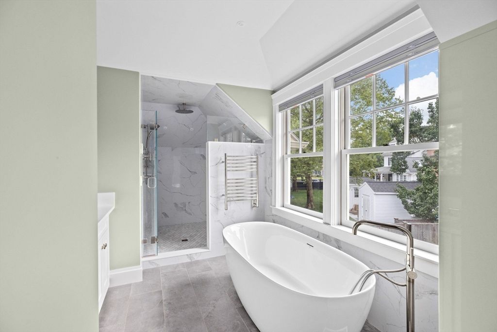 Bathroom, Free Standing Baths, Glass Shower, Interior, Marble Walls