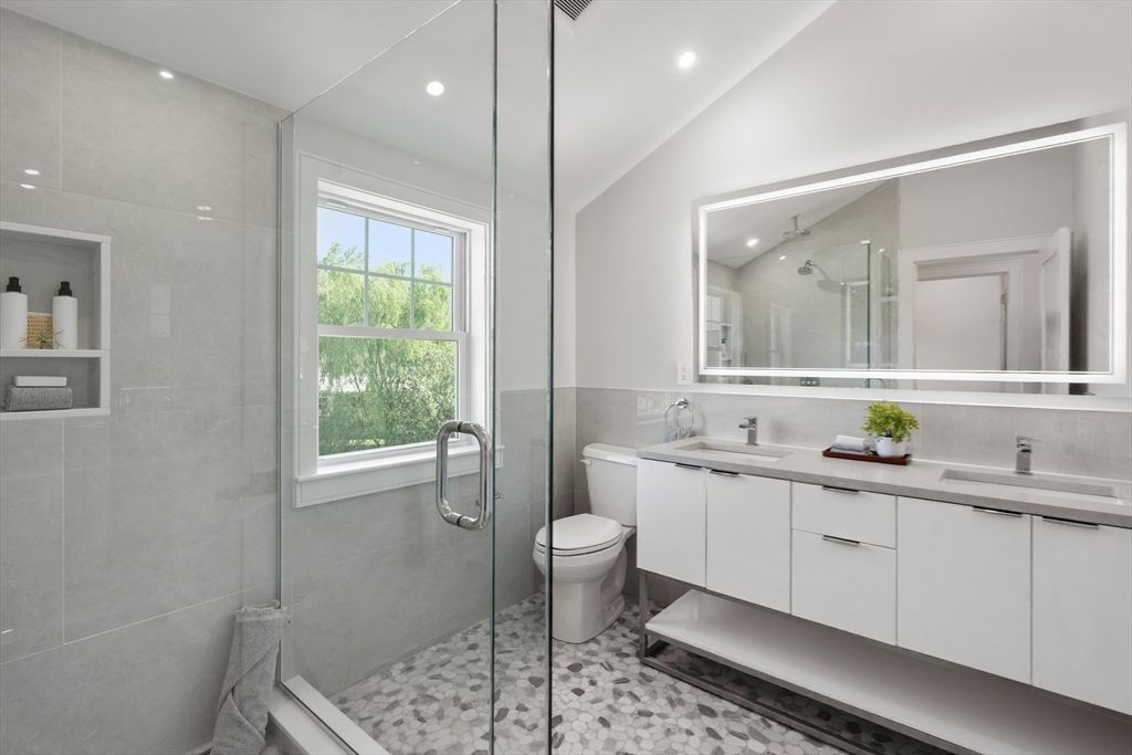 Bathroom, Dual Sink Vanities, Glass Shower, Interior, Recessed Lighting