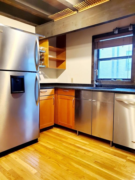 Interior, Kitchen, Stainless Steel Appliances, Wood Texture Flooring