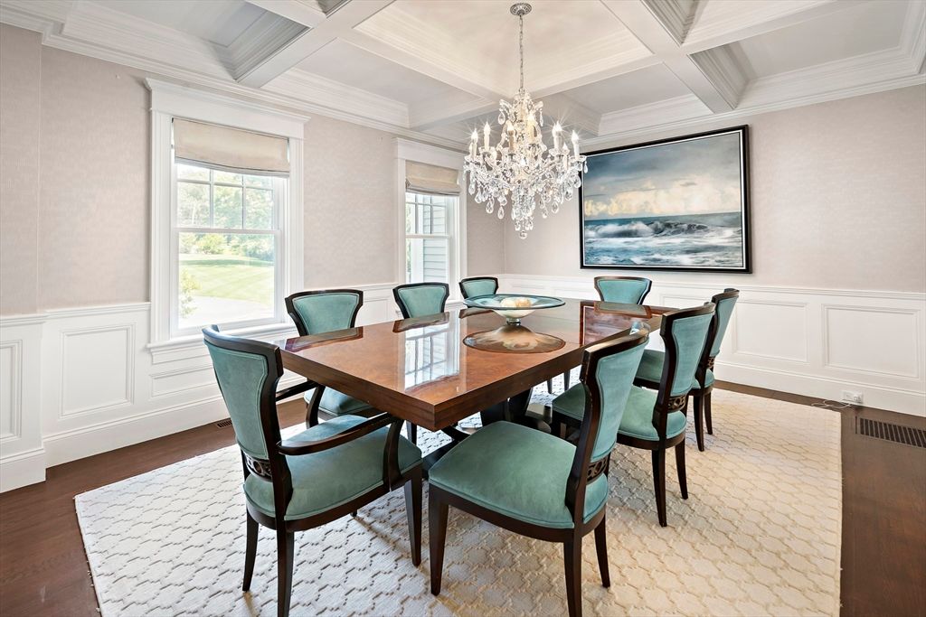 Chandelier, Dining room, Interior, Wood Texture Flooring