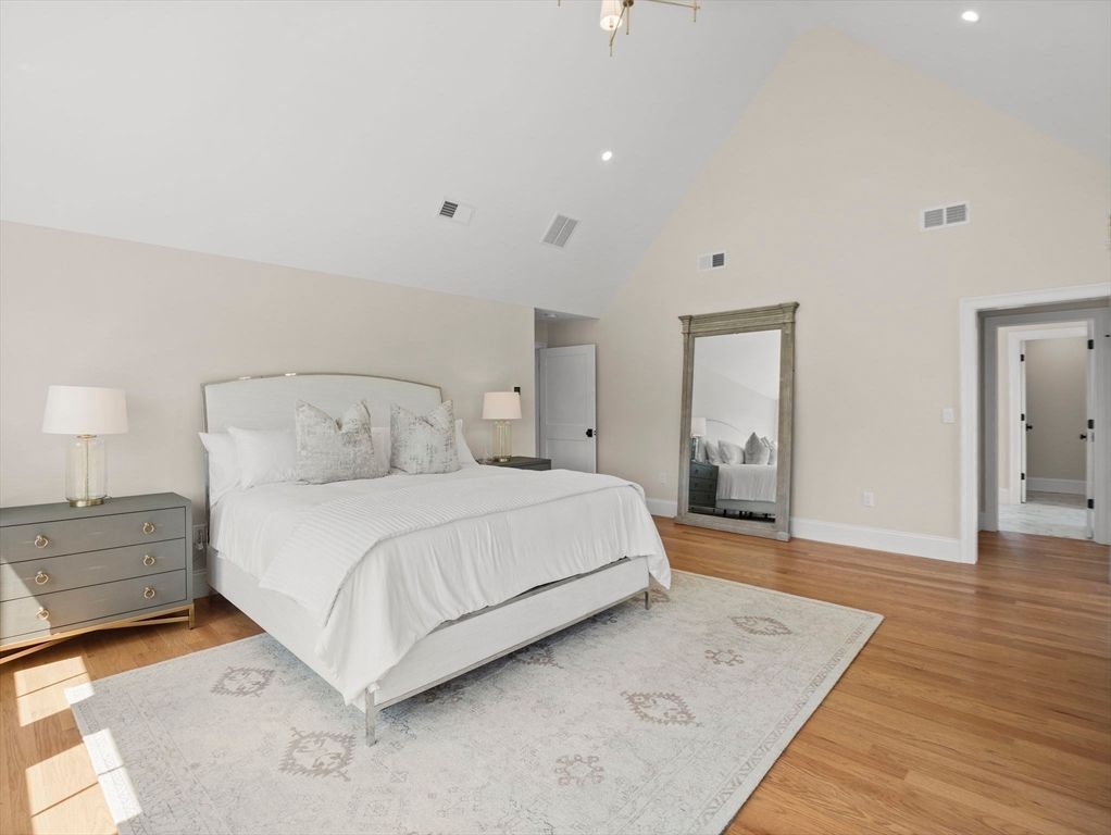 Bedroom, Interior, Recessed Lighting, Wood Texture Flooring