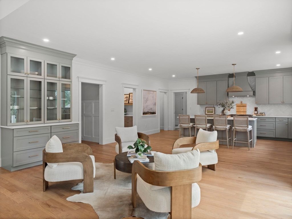 Interior, Kitchen, Pendant Lights, Recessed Lighting, Wood Texture Flooring