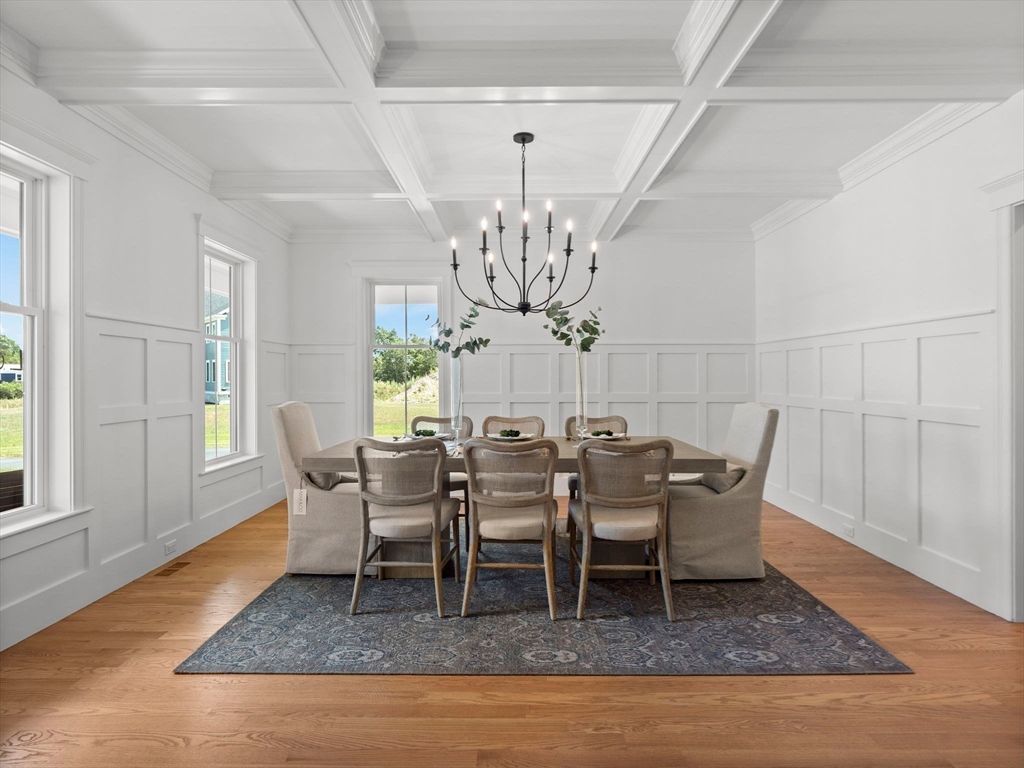 Chandelier, Dining room, Interior, Wood Texture Flooring