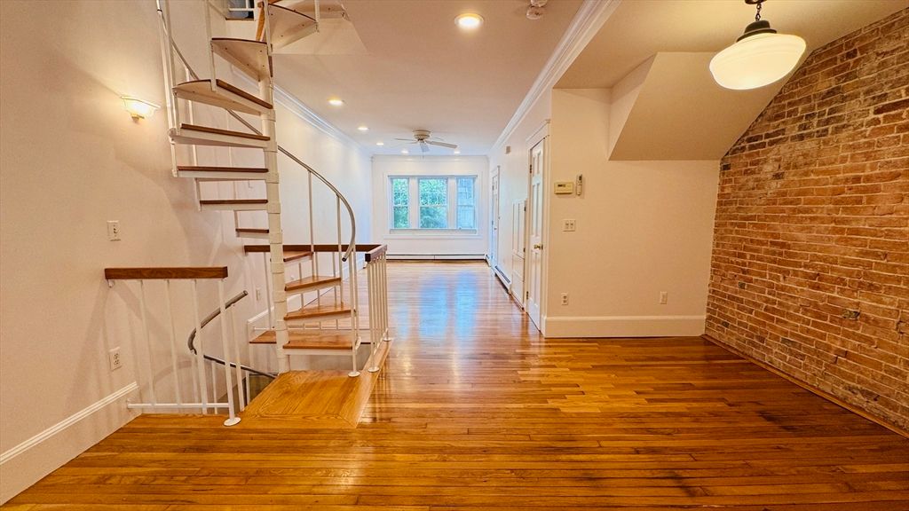 Interior, Recessed Lighting, Stone Walls, Wood Texture Flooring