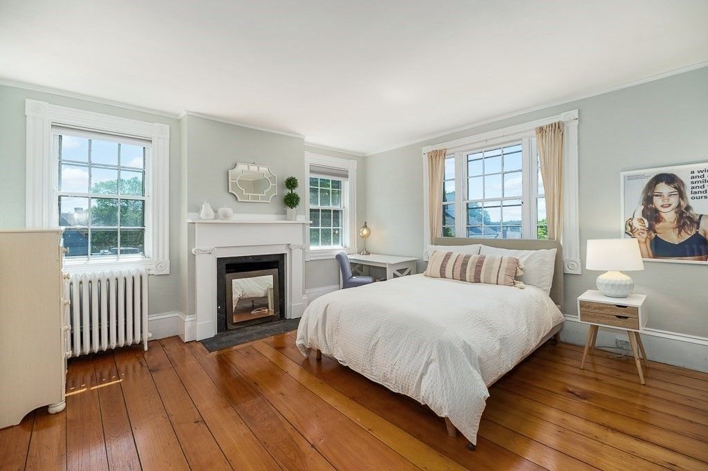 Bedroom, Fireplace, Interior, Wood Texture Flooring