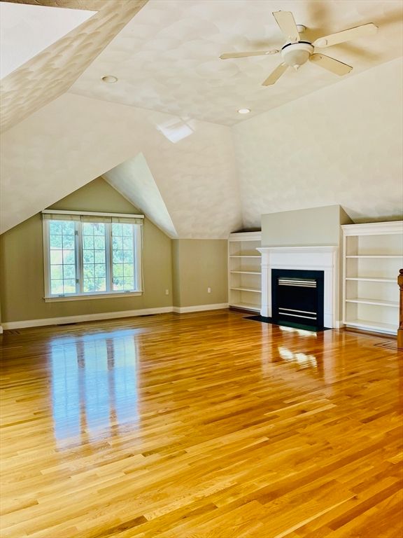 Empty room, Fireplace, Interior, Recessed Lighting, Wood Texture Flooring