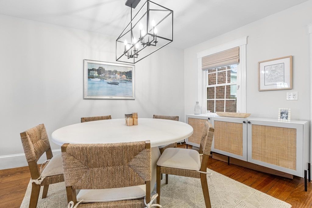 Dining room, Interior, Pendant Lights, Wood Texture Flooring