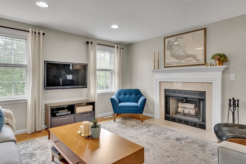 Fireplace, Interior, Recessed Lighting, Wood Texture Flooring