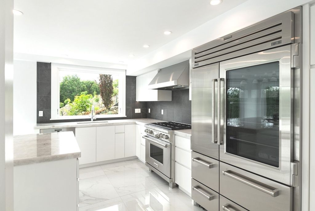 Interior, Kitchen, Marble, Recessed Lighting, Stainless Steel Appliances