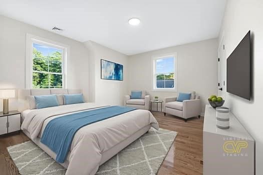 Bedroom, Interior, Recessed Lighting, Wood Texture Flooring