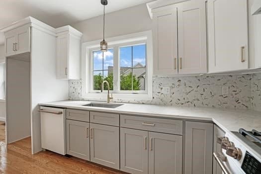 Interior, Kitchen, Pendant Lights, Stainless Steel Appliances, Wood Texture Flooring