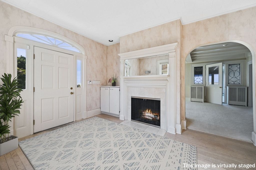 Fireplace, Interior, Recessed Lighting, Wood Texture Flooring