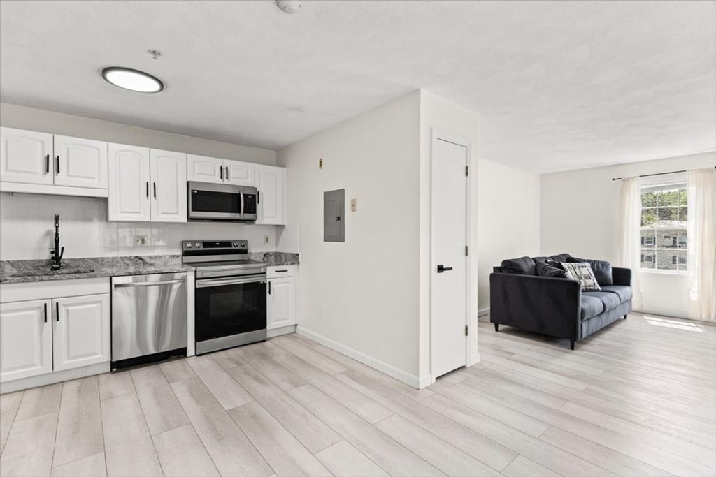 Interior, Kitchen, Living room, Recessed Lighting, Stainless Steel Appliances, Wood Texture Flooring