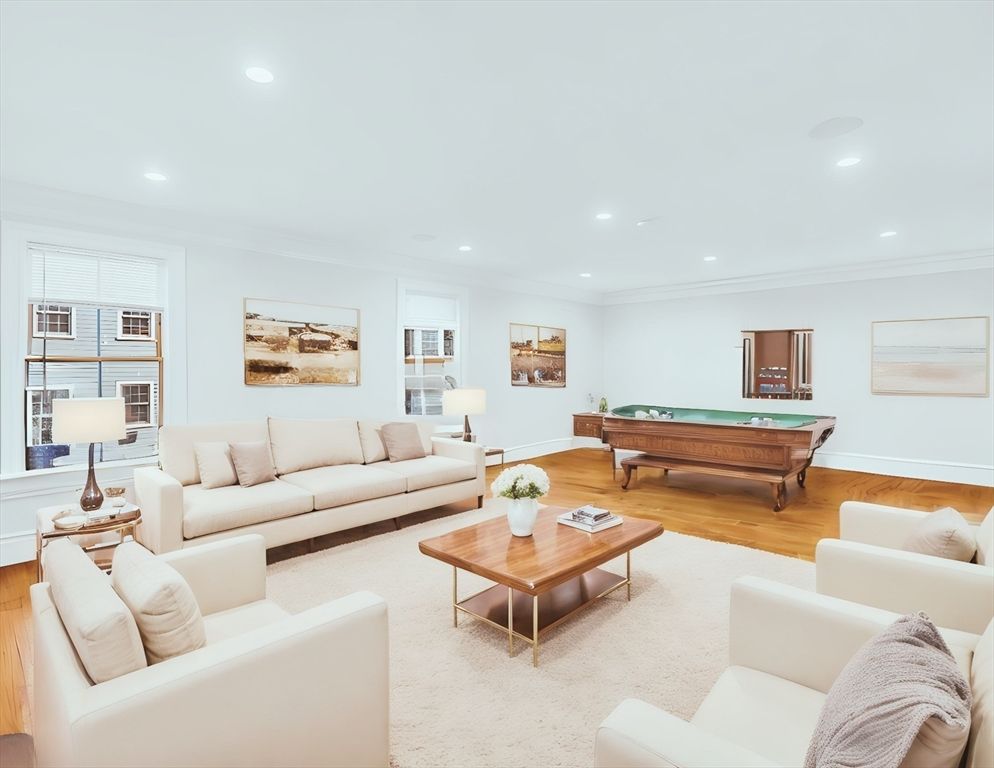 Billiard Table, Game Room, Interior, Living room, Recessed Lighting, Wood Texture Flooring