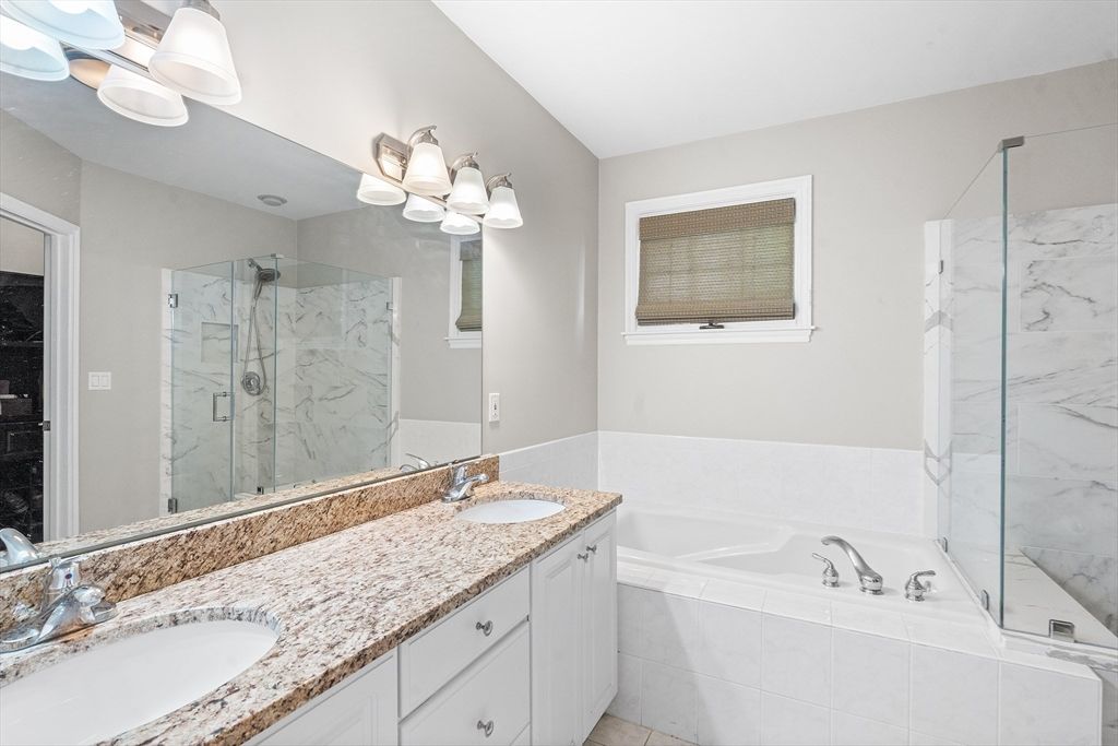 Bathroom, Dual Sink Vanities, Glass Shower, Interior, Marble Walls