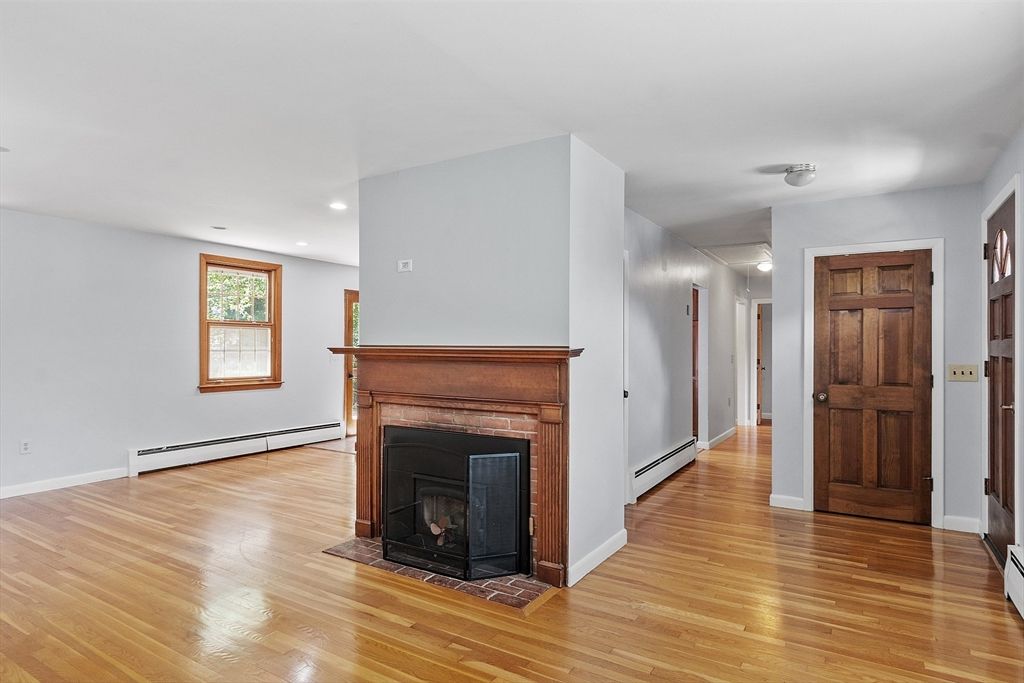 Fireplace, Interior, Recessed Lighting, Wood Texture Flooring