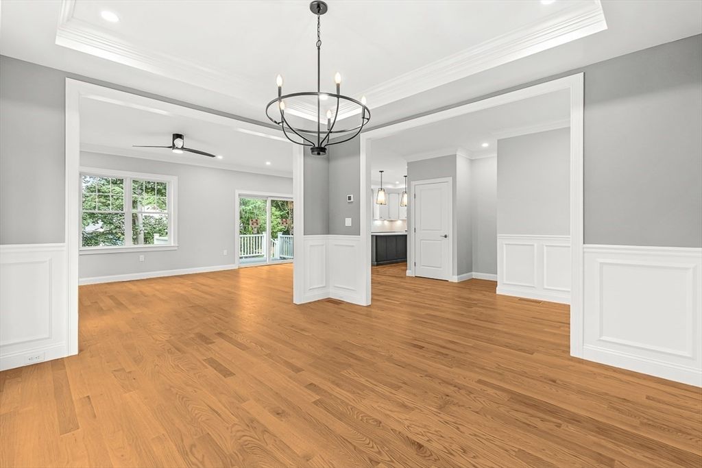 Empty room, Interior, Pendant Lights, Recessed Lighting, Wood Texture Flooring