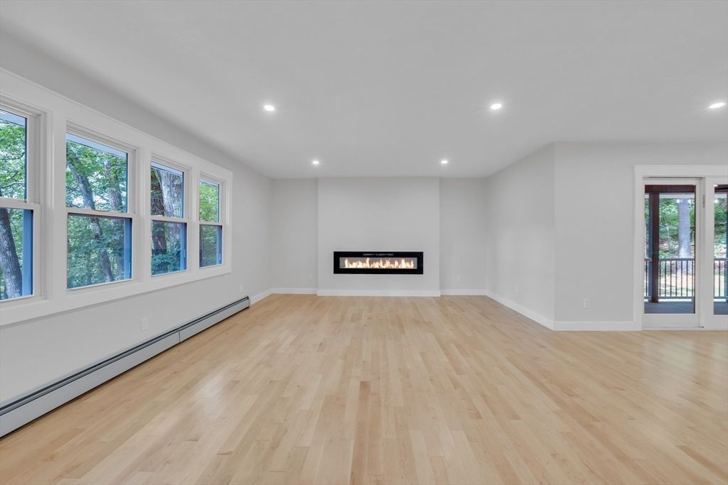Empty room, Fireplace, Interior, Recessed Lighting, Wood Texture Flooring
