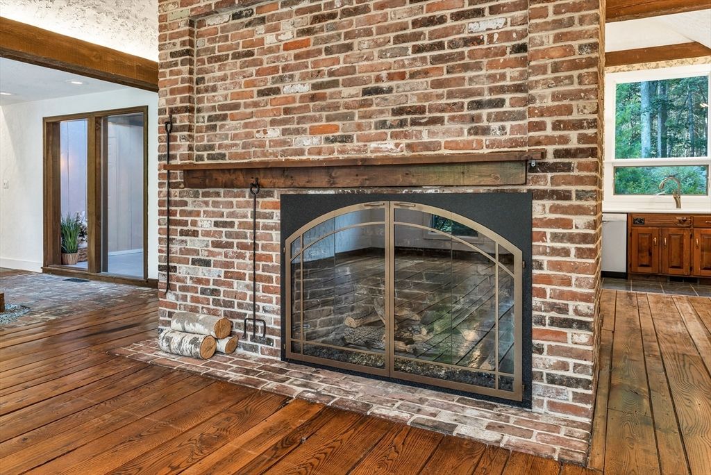Fireplace, Interior, Stone Walls, Wood Texture Flooring