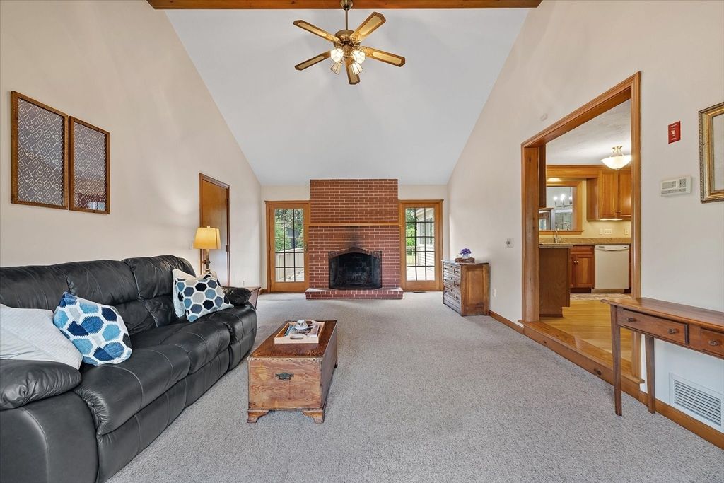 Fireplace, Interior, Kitchen, Living room, Wood Texture Flooring