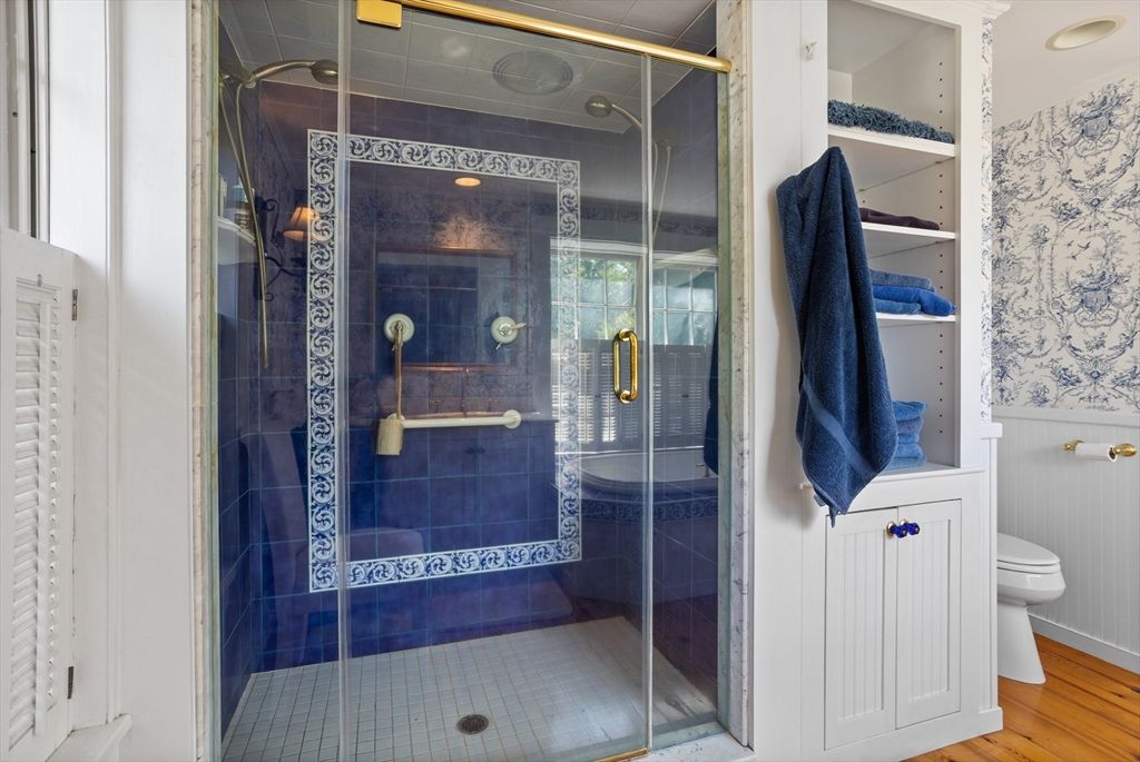 Bathroom, Glass Shower, Interior, Wood Texture Flooring
