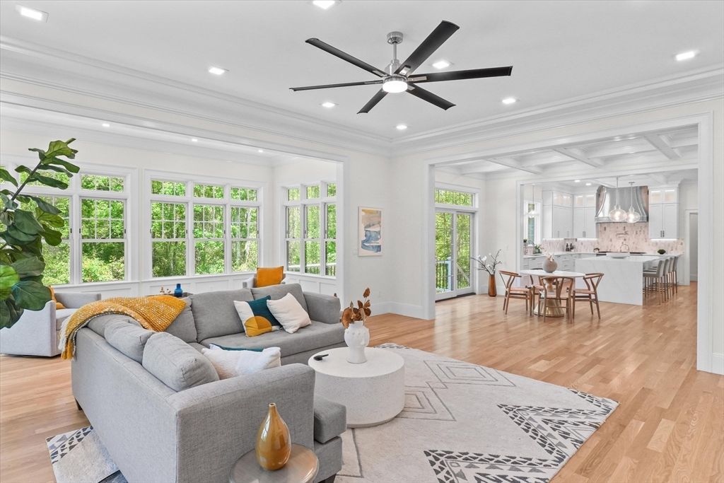 Dining room, Interior, Kitchen, Living room, Pendant Lights, Recessed Lighting, Wood Texture Flooring