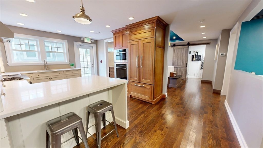 Interior, Kitchen, Pendant Lights, Recessed Lighting, Wood Texture Flooring