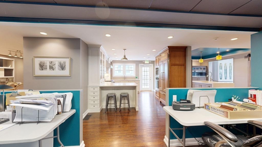 Home Office, Interior, Kitchen, Pendant Lights, Recessed Lighting, Wood Texture Flooring