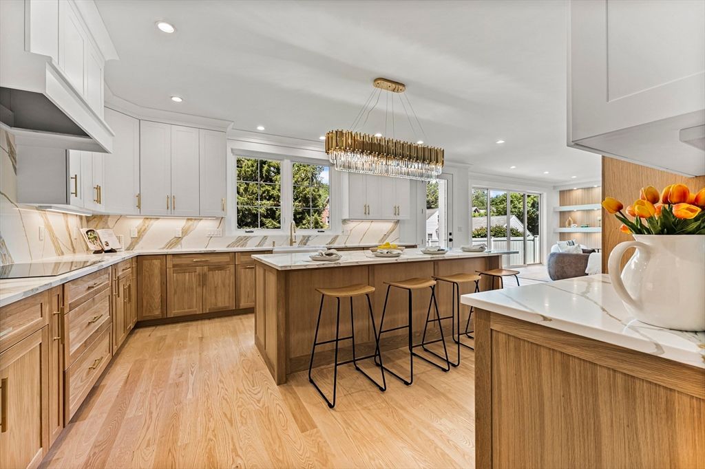 Chandelier, Interior, Kitchen, Pendant Lights, Recessed Lighting, Wood Texture Flooring