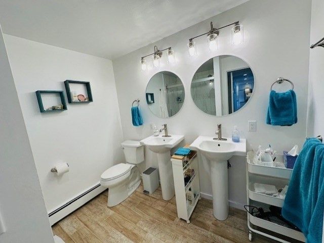 Bathroom, Dual Sink Vanities, Interior, Wood Texture Flooring