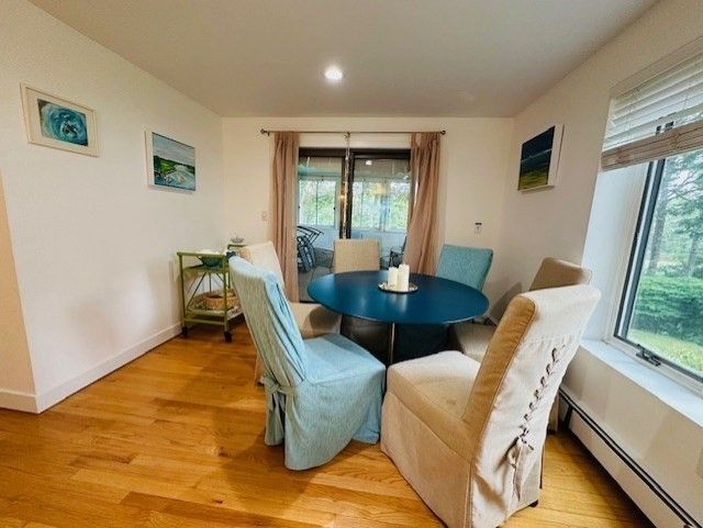 Dining room, Interior, Recessed Lighting, Wood Texture Flooring
