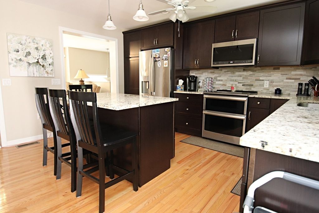 Interior, Kitchen, Pendant Lights, Stainless Steel Appliances, Wood Texture Flooring