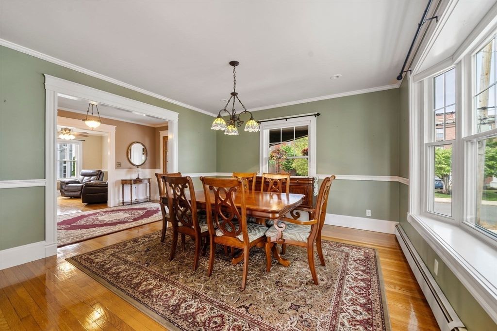 Dining room, Interior, Pendant Lights, Wood Texture Flooring