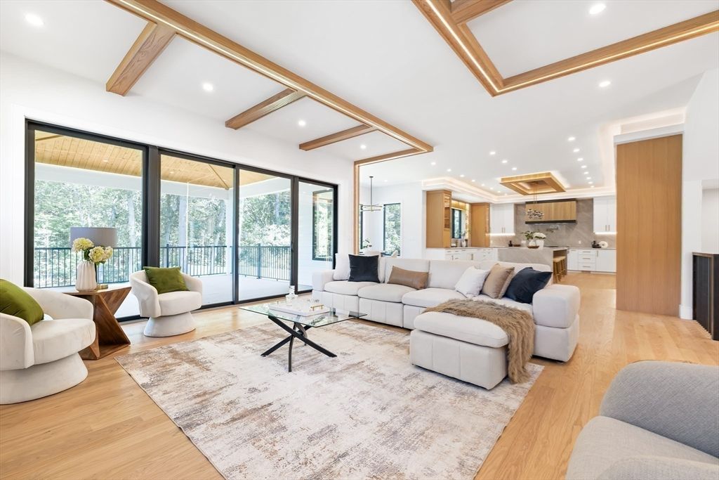 Interior, Kitchen, Living room, Pendant Lights, Recessed Lighting, Wooden Beams, Wood Texture Flooring