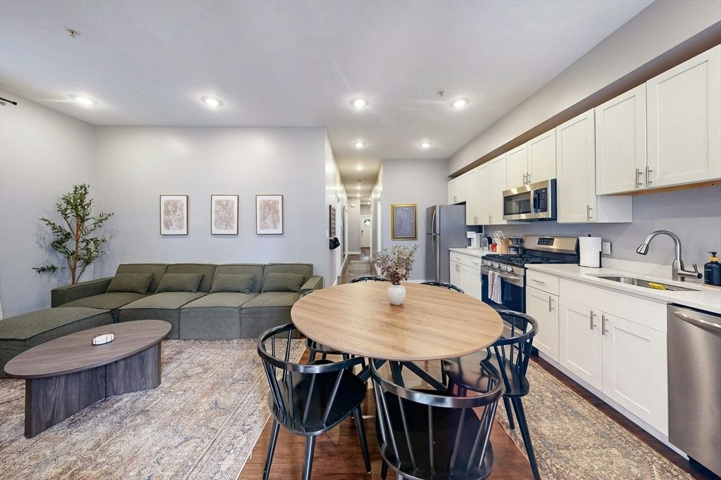 Dining room, Interior, Kitchen, Living room, Recessed Lighting, Stainless Steel Appliances
