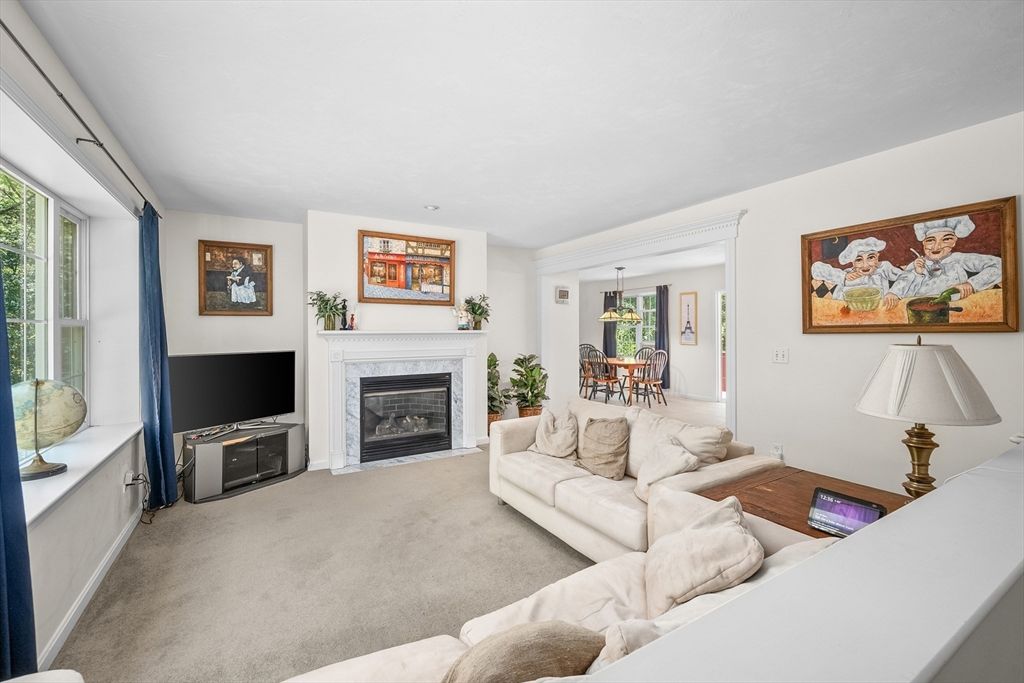 Dining room, Fireplace, Interior, Living room, Pendant Lights