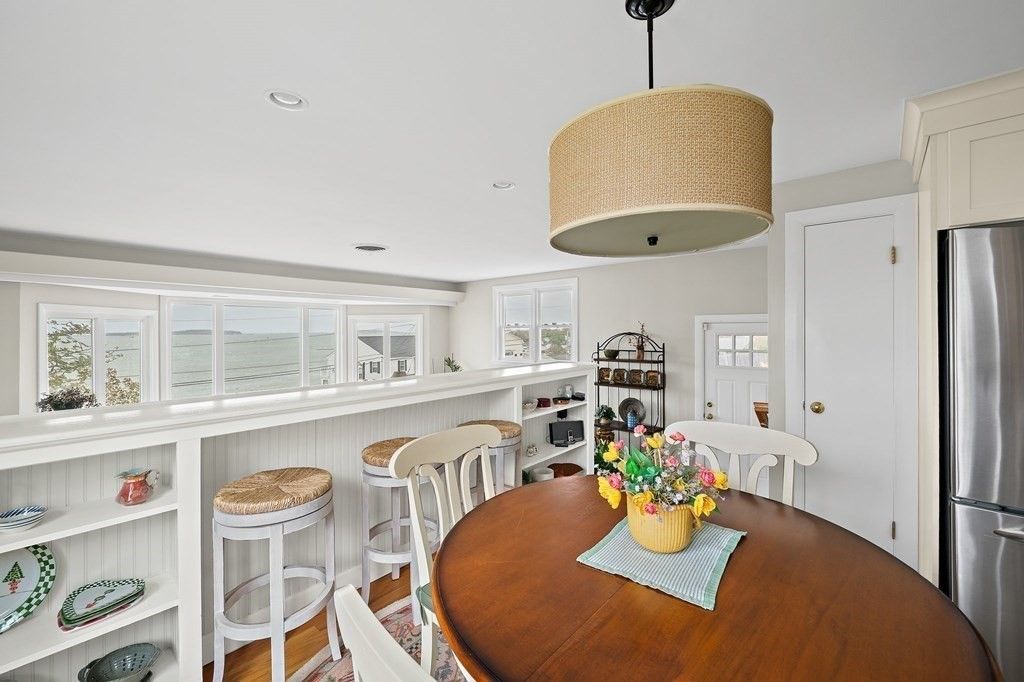 Dining room, Interior, Kitchen, Recessed Lighting, Stainless Steel Appliances, Wood Texture Flooring