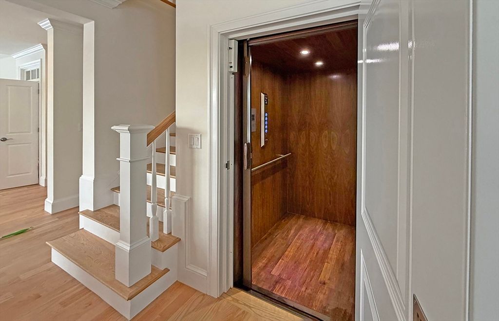 Elevator, Interior, Recessed Lighting, Wooden Ceilings, Wood Texture Flooring, Wooden Walls
