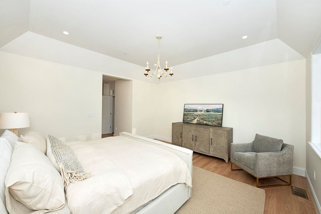 Bedroom, Interior, Pendant Lights, Recessed Lighting, Wood Texture Flooring