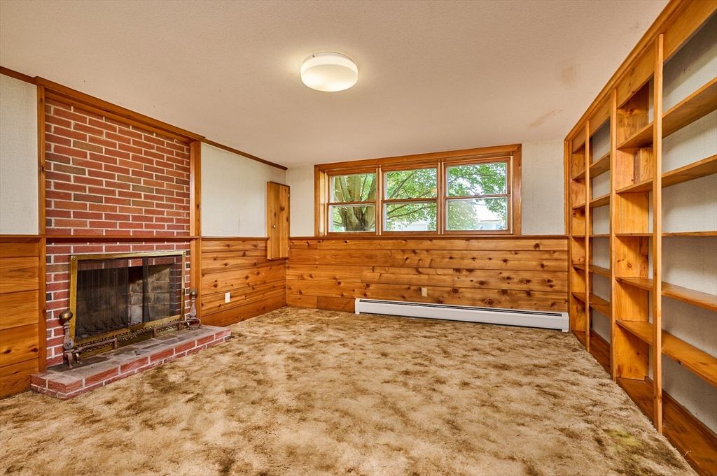 Empty room, Fireplace, Interior, Stone Walls, Wooden Walls