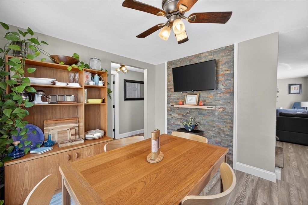 Dining room, Interior, Stone Walls, Wood Texture Flooring