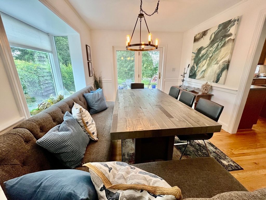 Dining room, Interior, Pendant Lights, Wood Texture Flooring