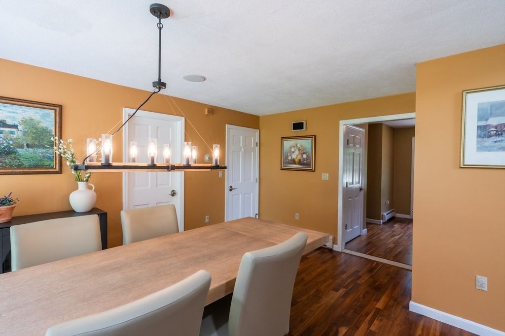 Dining room, Interior, Pendant Lights, Wood Texture Flooring