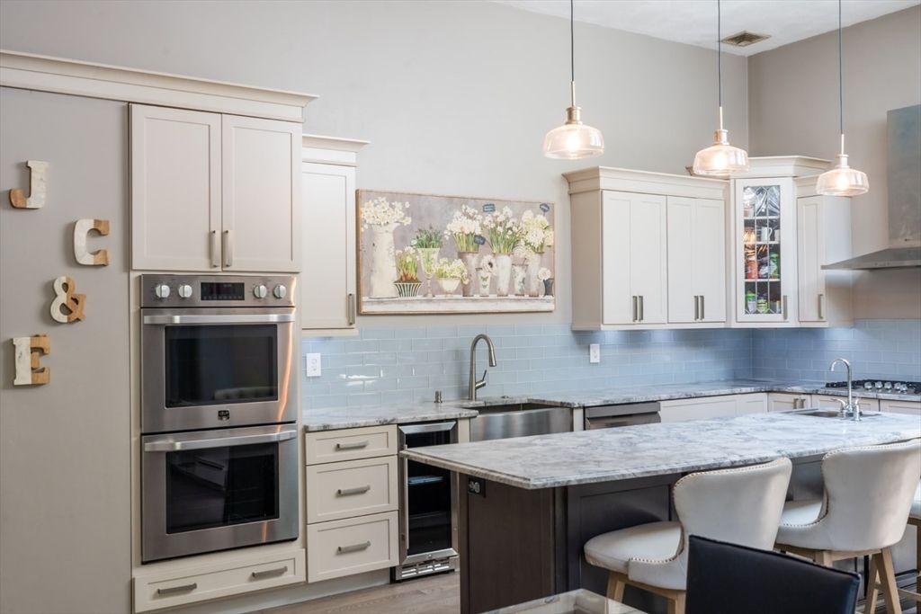 Interior, Kitchen, Pendant Lights, Stainless Steel Appliances, Wood Texture Flooring