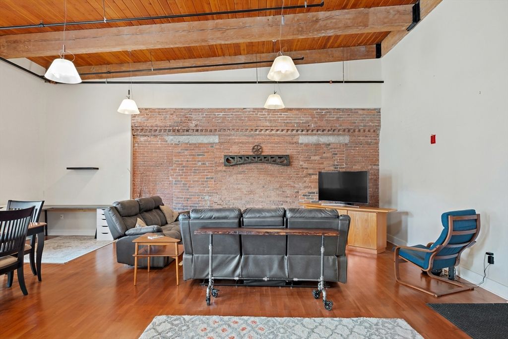Interior, Living room, Pendant Lights, Stone Walls, Wooden Beams, Wooden Ceilings, Wood Texture Flooring